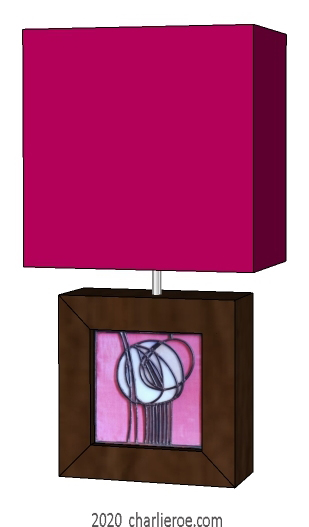 new Charles Rennie CR Mackintosh painted & wooden square table lamps with decorative tile panel