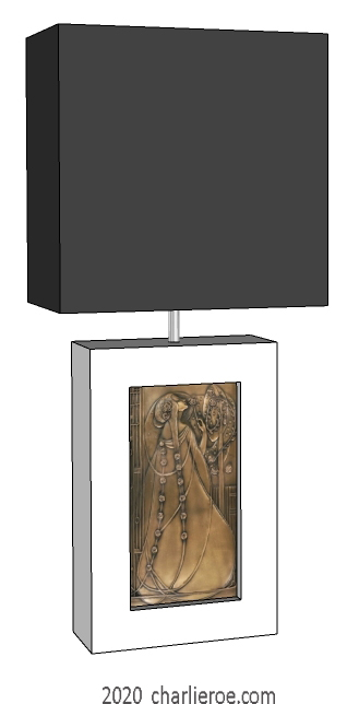 new Charles Rennie CR Mackintosh painted & wooden square table lamps with decorative panel