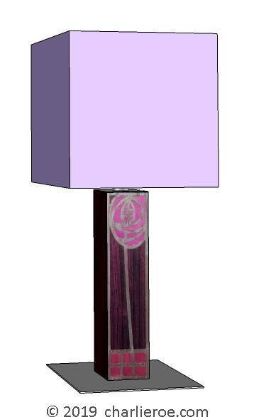 new Charles Rennie Mackintosh rose & squares marquetry veneered table lamp