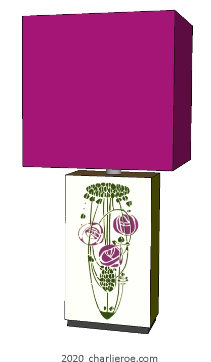 new Charles Rennie Mackintosh painted table lamp with rose Boudoir stencil