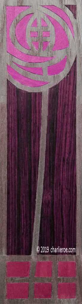New Charles Rennie CR Mackintosh rose & squares design marquetry veeneered panel