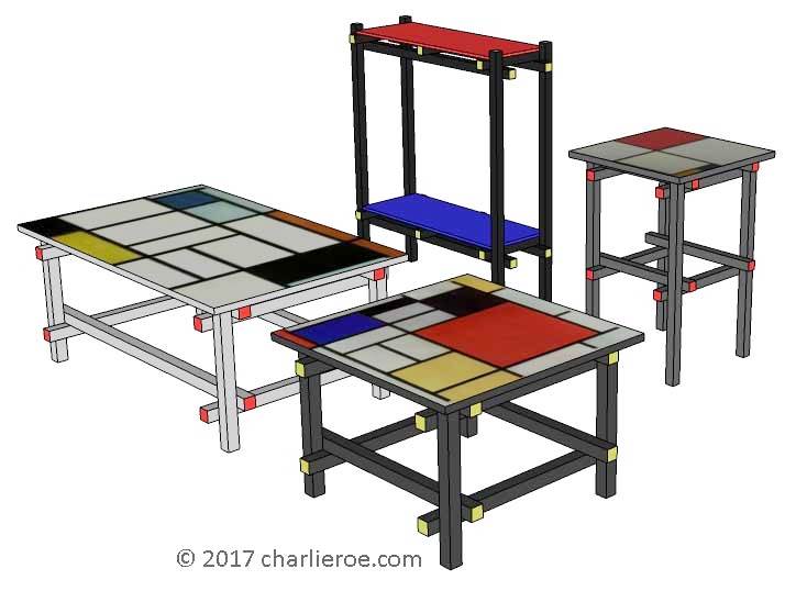 New Gerrit Rietveld De Stijl painted  coffee side console tables