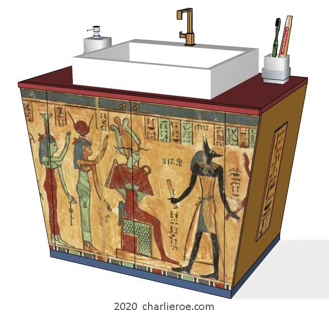 New ancient Egyptian Revival style painted 2 door bathroom vanity unit