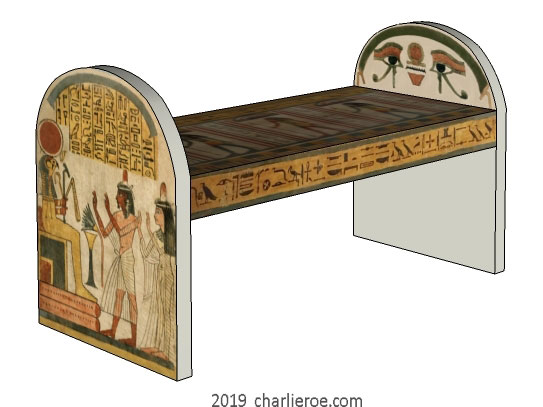 new ancient Egyptian Revival style coffee table with Stele ends and decorative egyptian painting