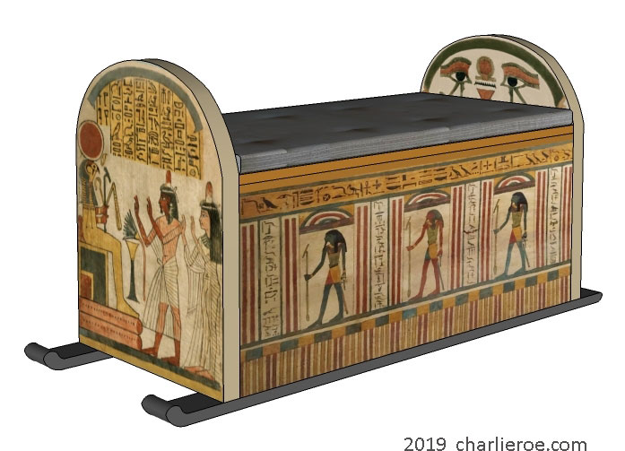 new ancient Egyptian Revival style coffee table with Stele ends and decorative egyptian painting and sledge feet