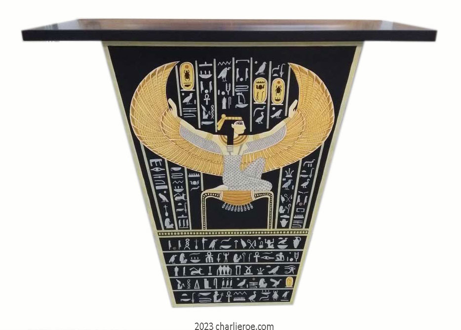 new ancient Egyptian Revival style Pylon shaped painted console table with decorative Egyptian designs