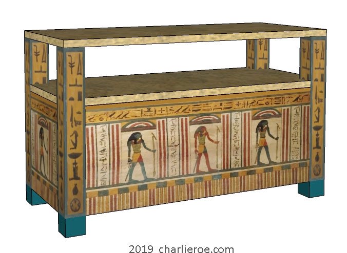 new ancient Egyptian Revival style painted coffee table with ornate Egyptian style designs & limestone top