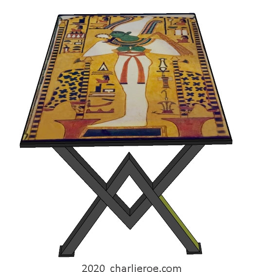 new ancient Egyptian Revival style dining table with painted steel Pyramid shaped bases & solid wood top