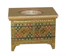 William Burges Gothic Revival painted castellated washstand vanity unit for Lady Bute's bedroom at Castell Coch furniture