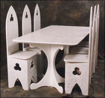 Gothic white painted dining table & chairs