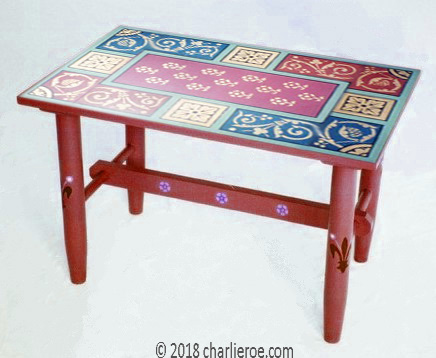 new Wm Burges style Reformed Gothic Revival painted stencilled coffee side lamp table furniture