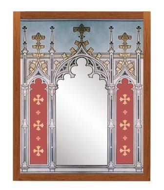 New Gothic Revival style painted & gilded triple tryptych mirror frame