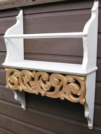 carved & painted C18th style Scandinavian plate rack shelf unit, furniture