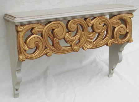 carved & Painted grey & gold C18th style Scandinavian  shelf, furniture