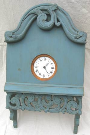 painted Scandinavian Swedish wall clock with acanthus carved cornice, furniture