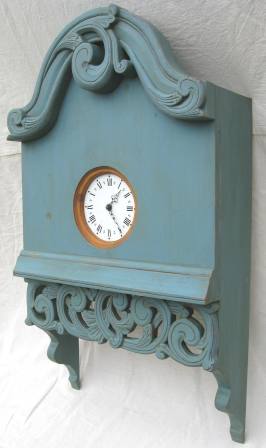 painted Scandinavian Swedish wall clock with acanthus carved cornice, furniture