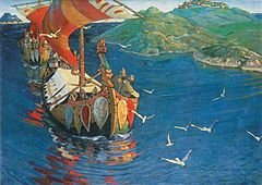 Viking Longboat painting by nicholas Roerich