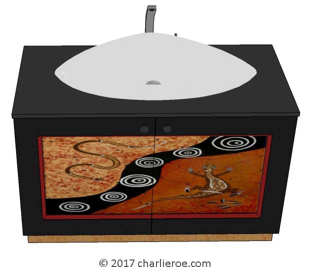 New Aborigine style bathroom 2 door vanity unit with dot painted door panels