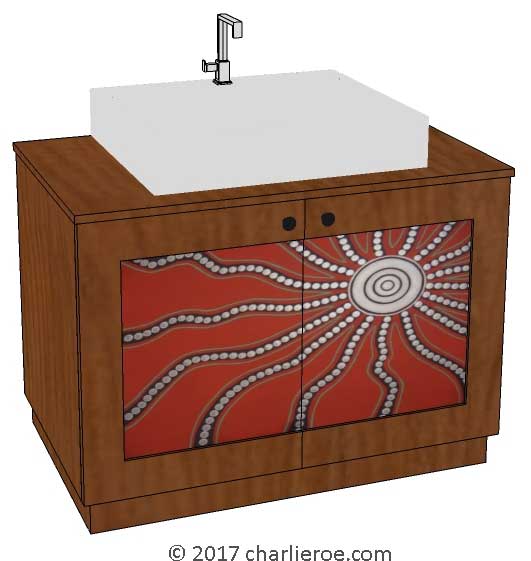 New Aborigine style bathroom 2 door vanity unit with dot painted door panels