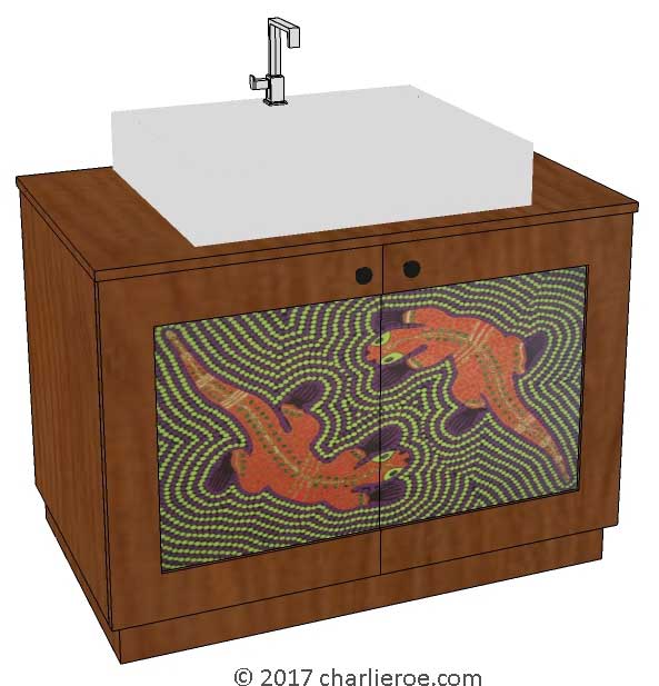 New Aborigine style bathroom 2 door vanity unit with dot painted door panels