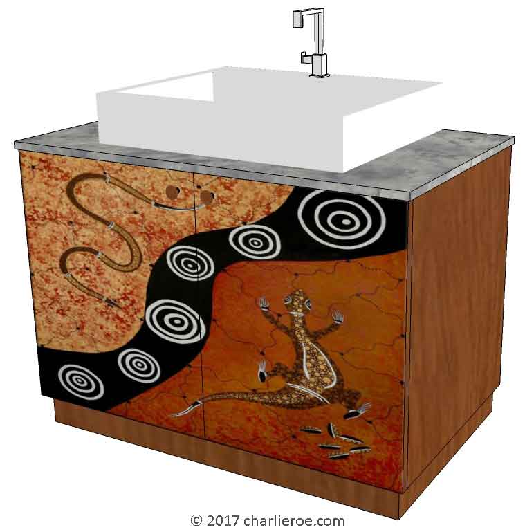 New Aborigine style bathroom 2 door vanity unit with dot painted door panels