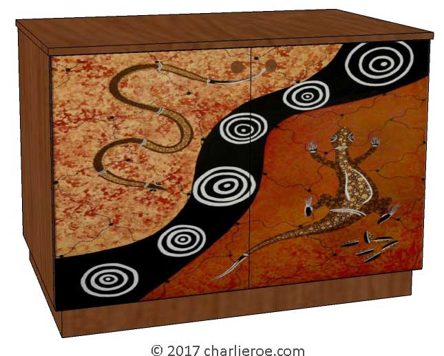 New Aborigine style cabinet cupboard bar sideboard, with abstract 'dot' painted panels