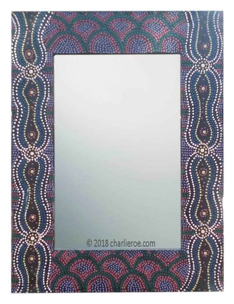 New Aborigine style wall mirror frame with abstract 'dot' painted panels