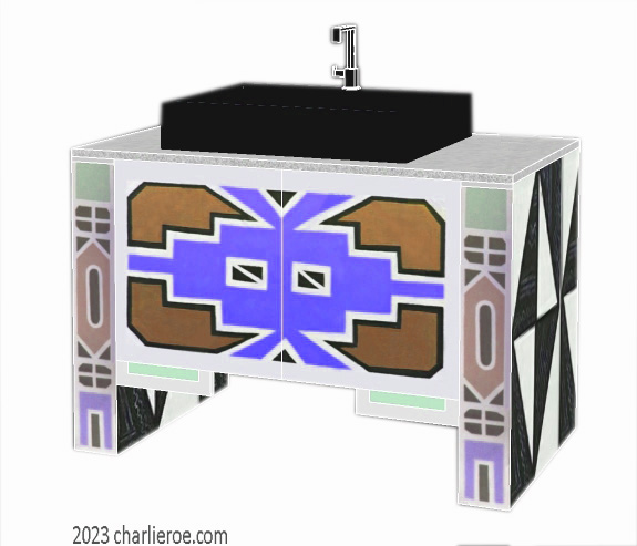 New African style painted 2 door bathroom vanity unit with Ndebele patterns design