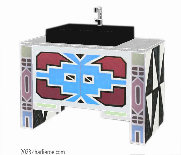 New African style painted 2 door bathroom vanity unit with Ndebele patterns design