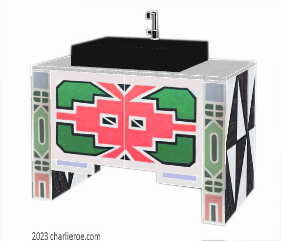 New African style painted 2 door bathroom vanity unit with Ndebele patterns design