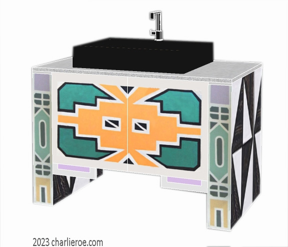 New African style painted 2 door bathroom vanity unit with Ndebele patterns design