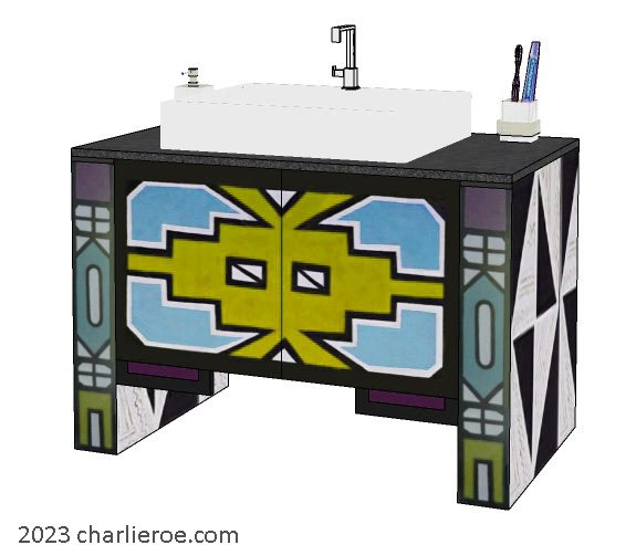 New African style painted 2 door bathroom vanity unit with Ndebele patterns design