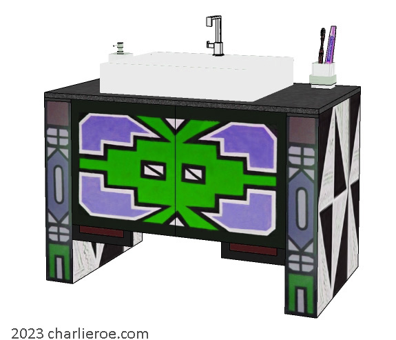 New African style painted 2 door bathroom vanity unit with Ndebele patterns design