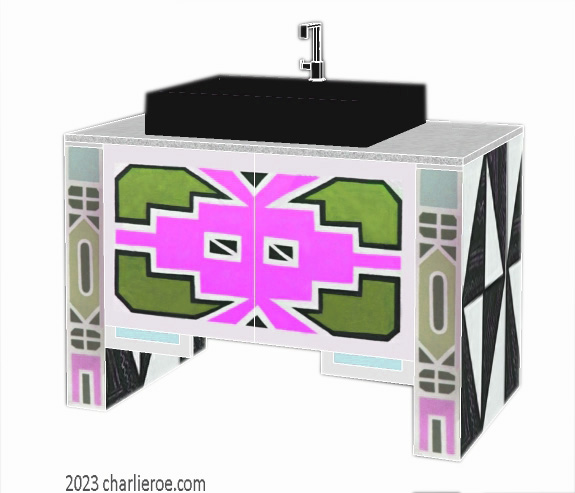 New African style painted 2 door bathroom vanity unit with Ndebele patterns design