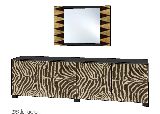 New African style painted bathroom 4 door vanity unit with stylised Zebra skin patterns design