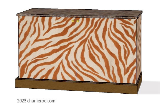 New African style painted bathroom 2 door vanity unit with stylised Zebra skin patterns design