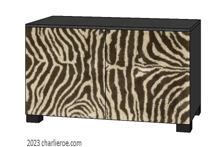 New African style painted bathroom 2 door vanity unit with stylised Zebra skin patterns design