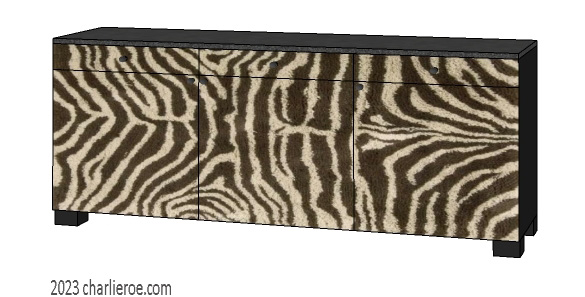 New African style painted bathroom 3 door vanity unit with stylised Zebra skin patterns design