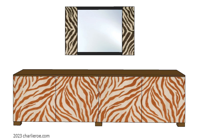 New African style painted bathroom 4 door vanity unit with stylised Zebra skin patterns design