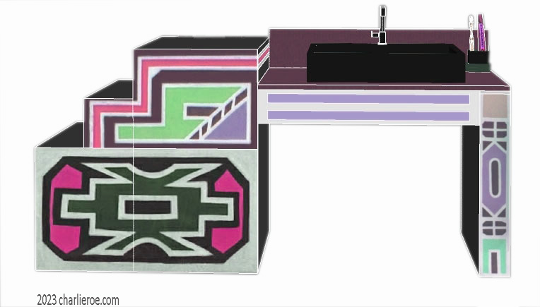 New African style painted 2 door bathroom vanity unit with Ndebele patterns design