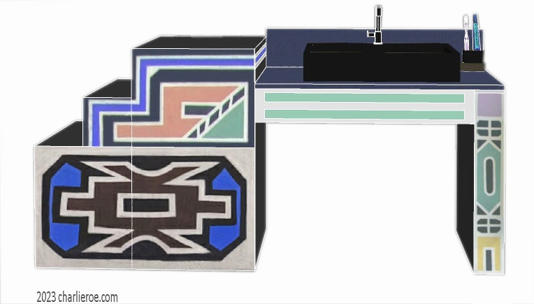 New African style painted 2 door bathroom vanity unit with Ndebele patterns design