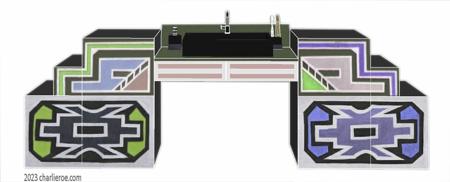 New African style large painted 4 door bathroom vanity unit with Ndebele patterns design