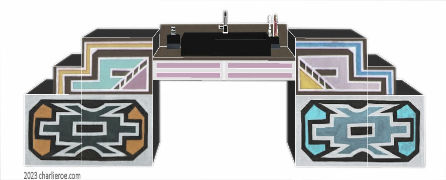 New African style large painted 4 door bathroom vanity unit with Ndebele patterns design
