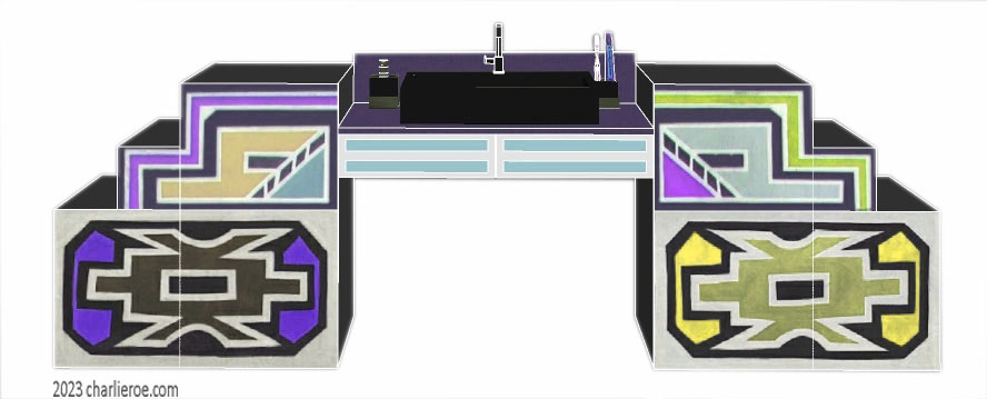 New African style large painted 4 door bathroom vanity unit with Ndebele patterns design