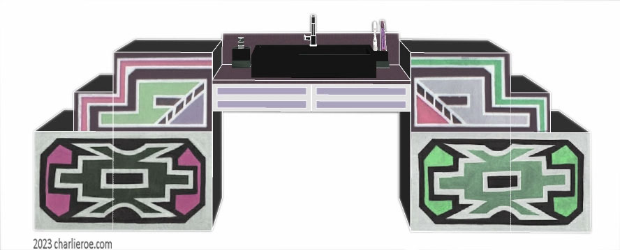 New African style large painted 4 door bathroom vanity unit with Ndebele patterns design