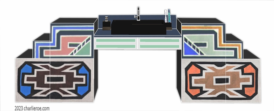 New African style large painted 4 door bathroom vanity unit with Ndebele patterns design