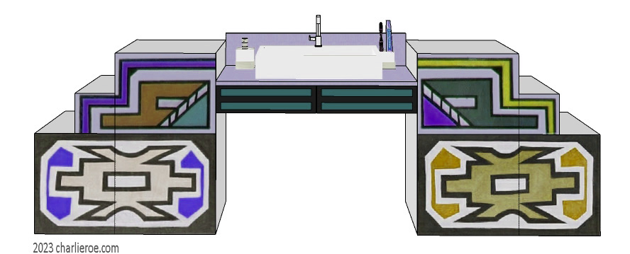 New African style large painted 4 door bathroom vanity unit with Ndebele patterns design
