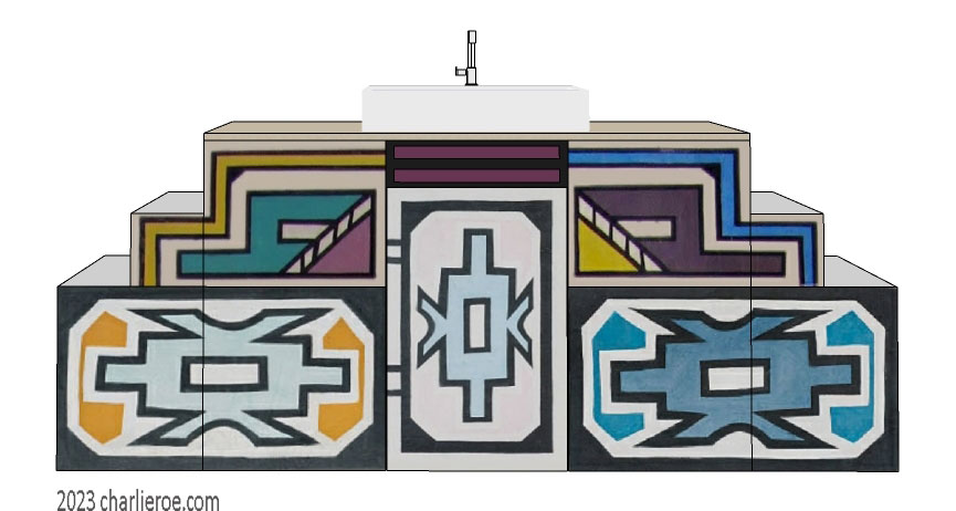 New African style large painted 4 door bathroom vanity unit with Ndebele patterns design