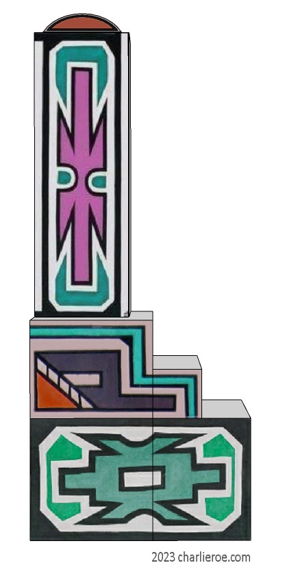 New African style stepped painted tall bookcase with Ndebele patterns design