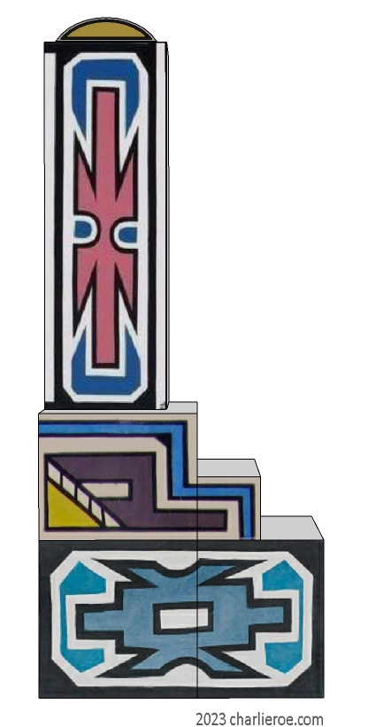 New African style stepped painted tall bookcase with Ndebele patterns design